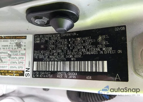 2008 Toyota 4Runner Sr5 V6 from USA, damaged, VIN JTEBU14R78K022715